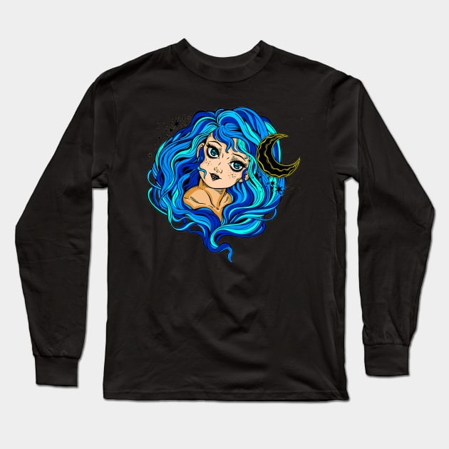 Crescent Moon Goddess Long Sleeve T-Shirt by Morrigan Austin